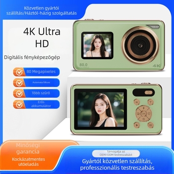 Diák digitális fényképezőgép elöl és hátul kettős kamerával, 18x optikai zoom, CMOS 12MP szenzor, 3,0 hüvelykes LCD, 1080p felvétel, elektronikus képstabilizáció