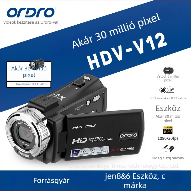 HD digitális háztartási kamera éjjellátó infravörös felvételekkel (1080p videó, CMOS szenzor, üveg objektív, SD-kártya tárhely)