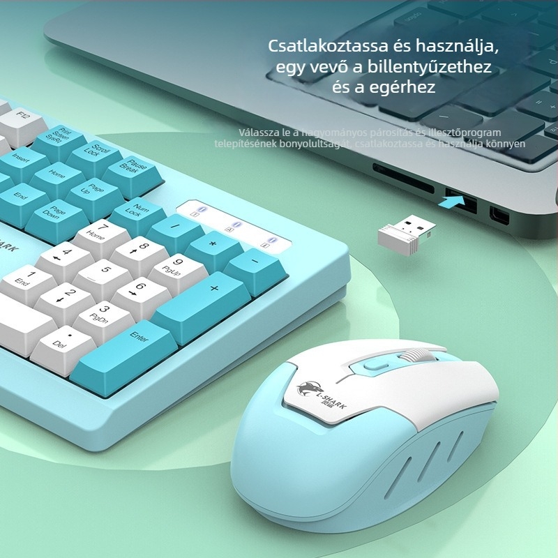 T906 Vezeték nélküli billentyűzet és egér készlet, 104 billentyű, 2.4GHz, 1600 DPI, Plug‑and‑Play, ergonikus