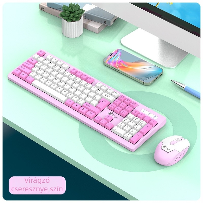 T906 Vezeték nélküli billentyűzet és egér készlet, 104 billentyű, 2.4GHz, 1600 DPI, Plug‑and‑Play, ergonikus