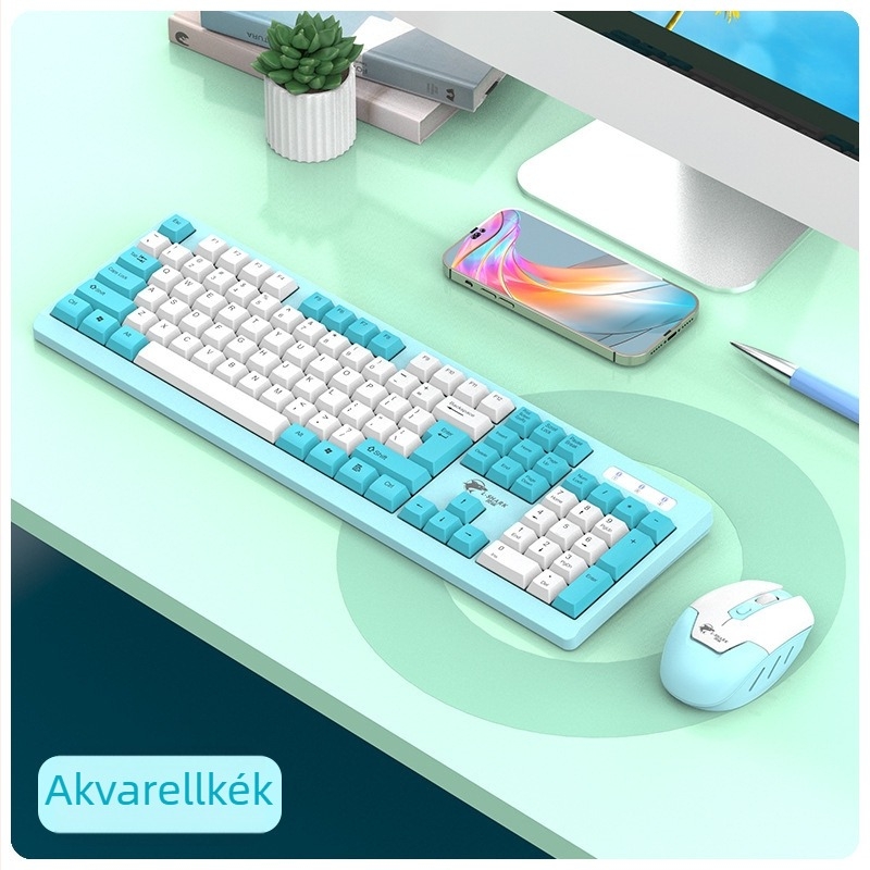 T906 Vezeték nélküli billentyűzet és egér készlet, 104 billentyű, 2.4GHz, 1600 DPI, Plug‑and‑Play, ergonikus