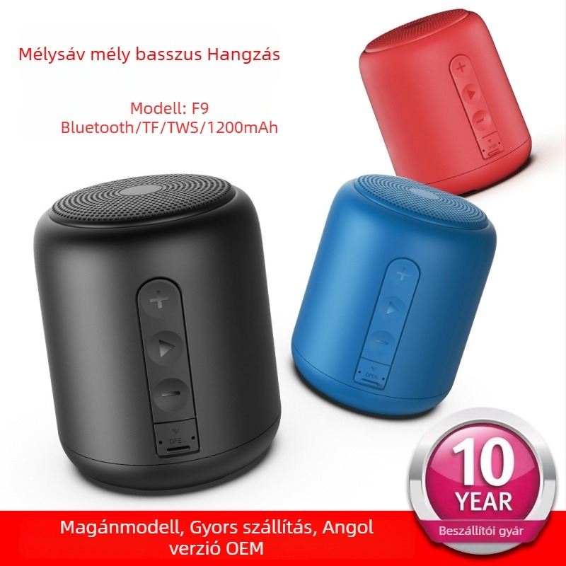 Bluetooth hordozható hangszóró – hengeres kialakítás, IPx3 vízálló, 5W, Bluetooth 5.3, 60 Hz–15 kHz, beépített akkumulátor 1200–2000 mAh