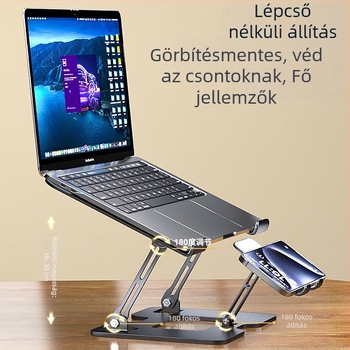 2-in-1 laptop- és telefon-tartó, állítható magasságú vertikális tartó, asztali billentyűzet-tartó, szénacél, 1.35 kg