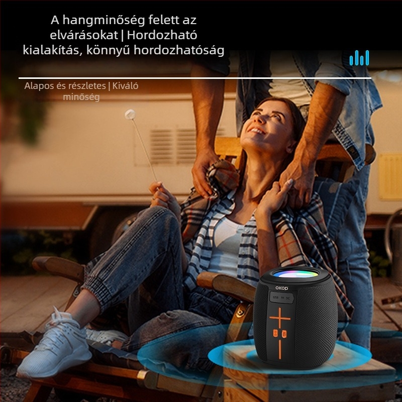 Kültéri Bluetooth hangsugárzó – Beépített akkumulátor 1000–1200mAh; 5W teljesítmény; Bluetooth 5.3; 20Hz-20kHz; 10m hatótávolság