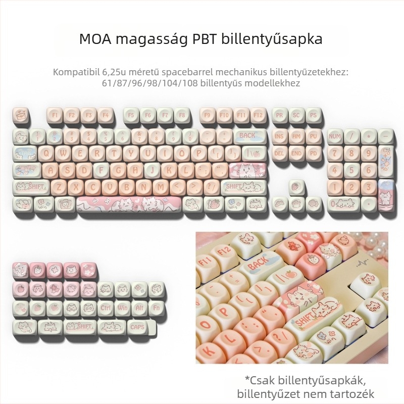 MOA Mechanikus billentyűsapkák készlet 75%-os/98%-os kiosztásokhoz, hőszublimáció, 98+ billentyű, műanyag