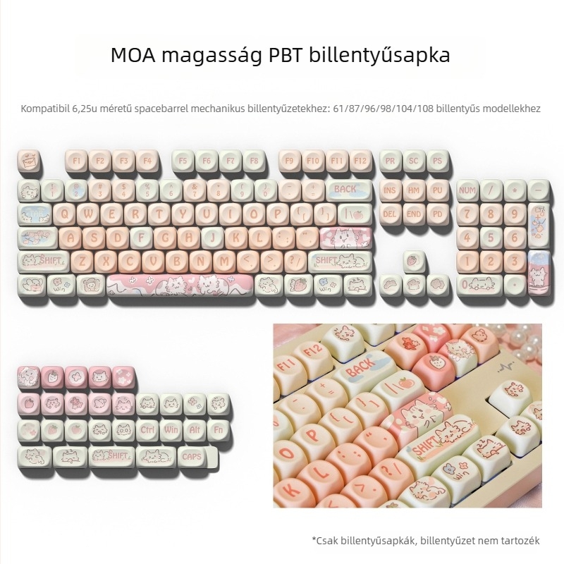 MOA Mechanikus billentyűsapkák készlet 75%-os/98%-os kiosztásokhoz, hőszublimáció, 98+ billentyű, műanyag