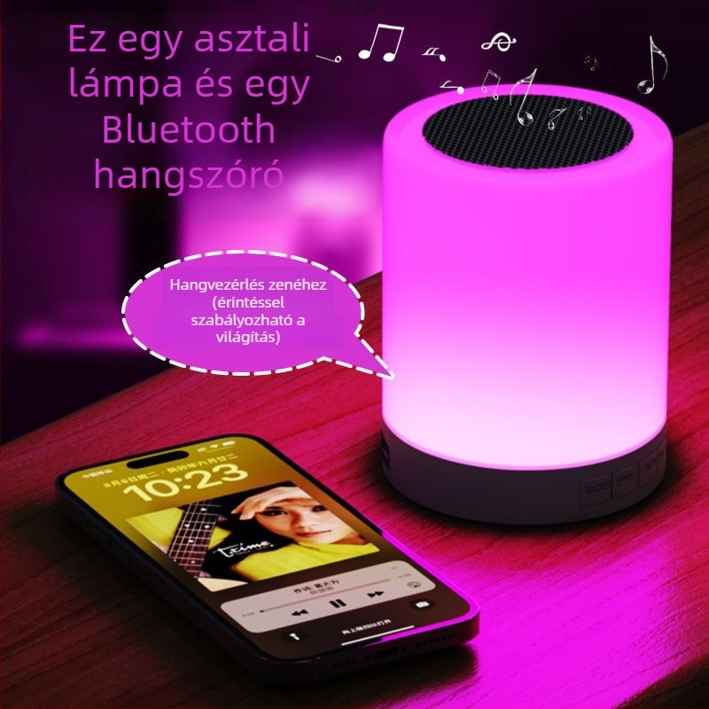 Bluetooth hangszóró érintésre aktiválható lámpával, hangulatos világítással, vezeték nélküli hangzás, mélynyomó