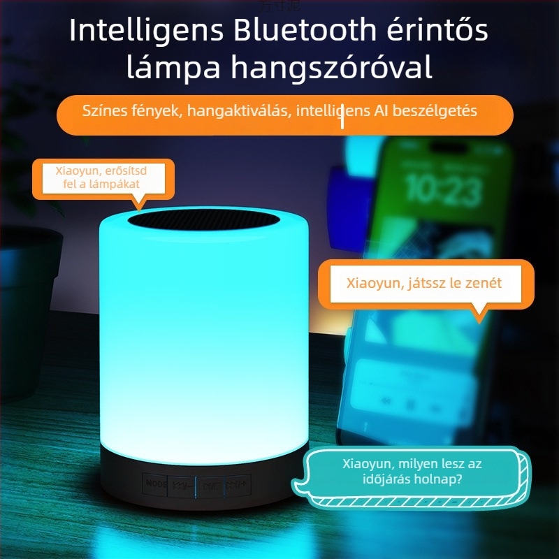 Bluetooth hangszóró érintésre aktiválható lámpával, hangulatos világítással, vezeték nélküli hangzás, mélynyomó