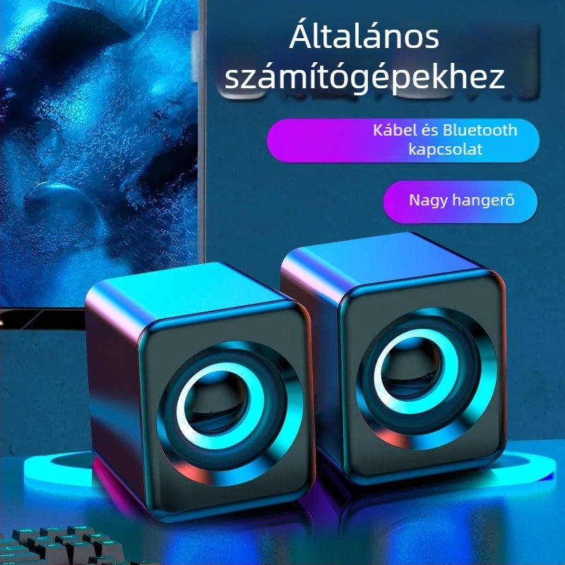 Asztali hangfal mélynyomóval, USB és Bluetooth csatlakozás; 40 Hz–20 kHz; SNR ≥100 dB; alumíniumötvözet ház; beépített 1200–2000 mAh akkumulátor