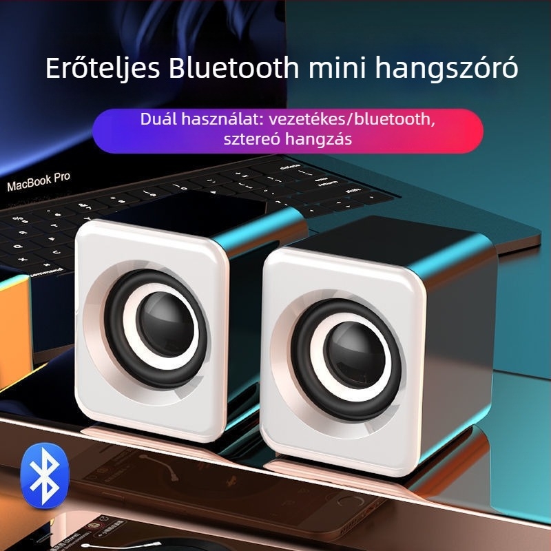 Asztali hangfal mélynyomóval, USB és Bluetooth csatlakozás; 40 Hz–20 kHz; SNR ≥100 dB; alumíniumötvözet ház; beépített 1200–2000 mAh akkumulátor