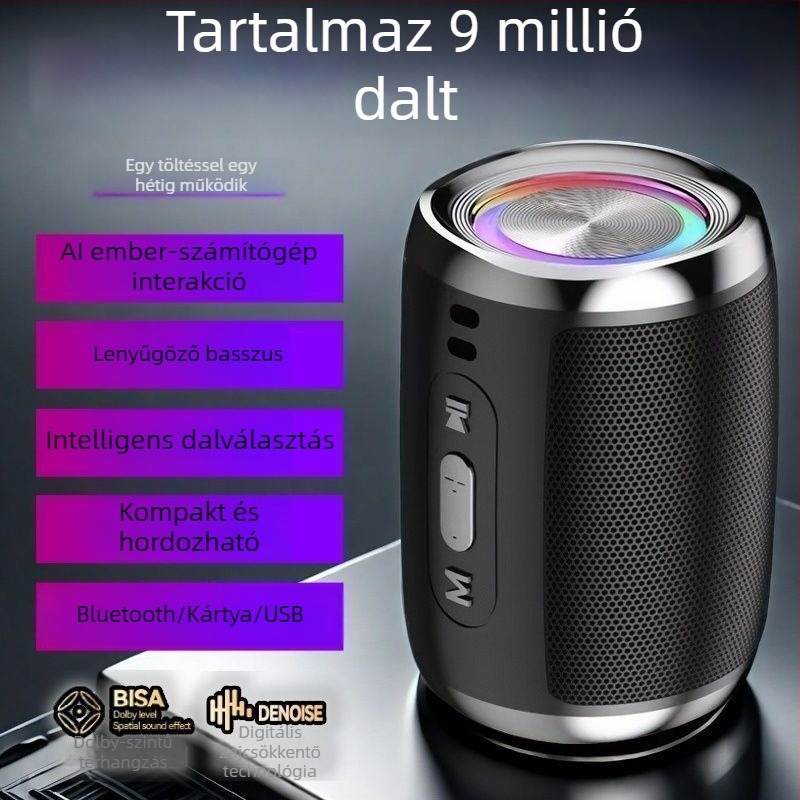 AI intelligens Bluetooth hangszóró szubwoofer mély basszus, Bluetooth kapcsolat, frekvenciatartomány 100 Hz–20 kHz, SNR ≥70 dB, ABS ház, IPX7 vízállóság
