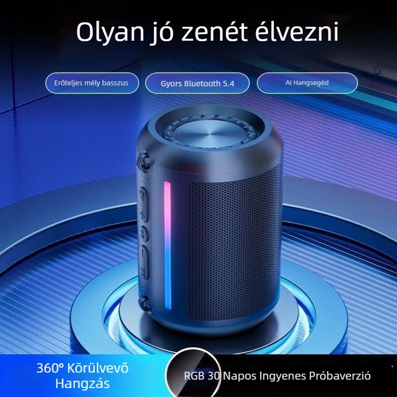 AI intelligens Bluetooth hangszóró szubwoofer mély basszus, Bluetooth kapcsolat, frekvenciatartomány 100 Hz–20 kHz, SNR ≥70 dB, ABS ház, IPX7 vízállóság