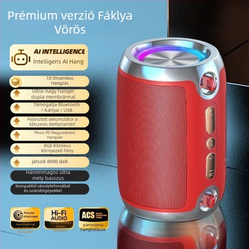 AI intelligens Bluetooth hangszóró szubwoofer mély basszus, Bluetooth kapcsolat, frekvenciatartomány 100 Hz–20 kHz, SNR ≥70 dB, ABS ház, IPX7 vízállóság