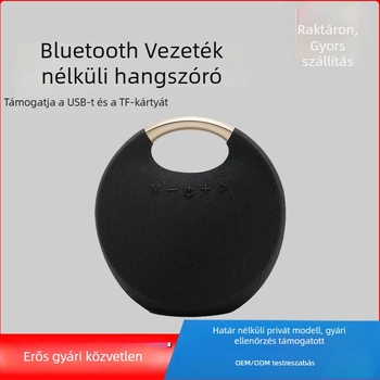 Textil fogantyúval ellátott hordozható Bluetooth-hangszóró — kültéri és asztali használatra, beépített mélynyomóval, 5W, Bluetooth 5.0, 1000–1200mAh akkumulátor, IPX2, 10 m hatótávolság