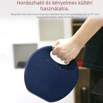 Textil fogantyúval ellátott hordozható Bluetooth-hangszóró — kültéri és asztali használatra, beépített mélynyomóval, 5W, Bluetooth 5.0, 1000–1200mAh akkumulátor, IPX2, 10 m hatótávolság