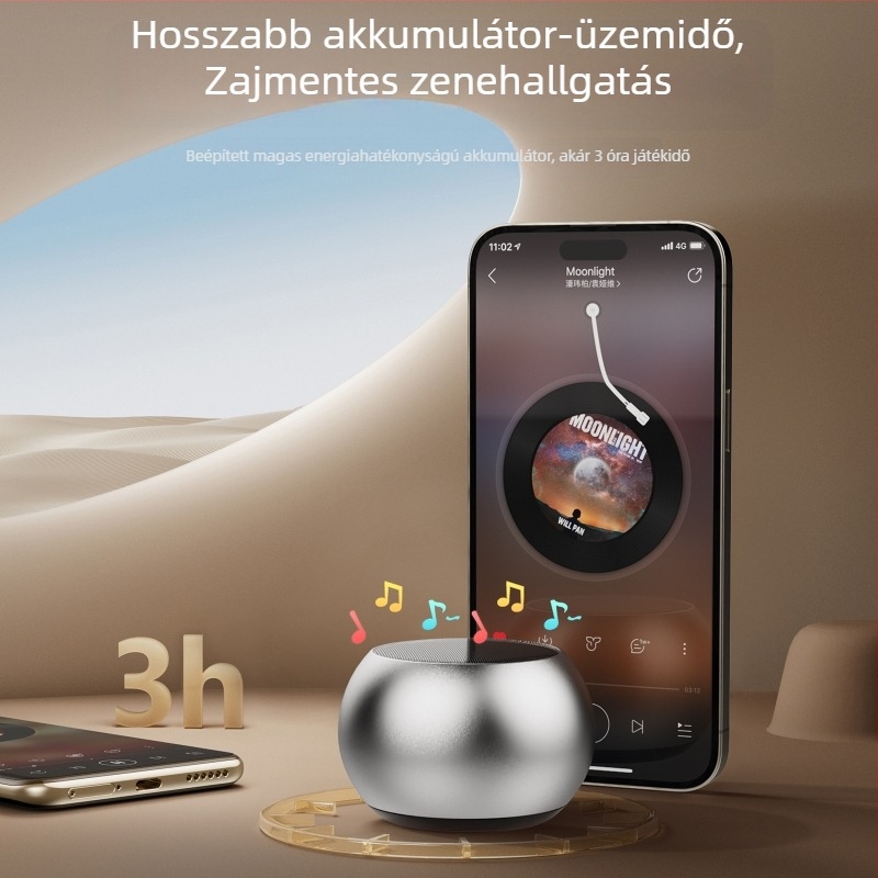 Fém Bluetooth hangszóró, TWS mini vezeték nélküli subwoofer otthoni és kültéri használatra, Bluetooth 5.0, 100Hz-20kHz, SNR ≥60dB, 10m hatótávolság, beépített akkumulátor 300–500mAh
