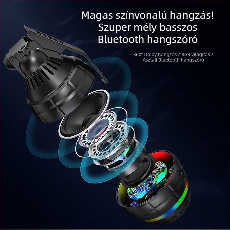 Hordozható Bluetooth hangszóró FM rádióval, 5W kimenet, beépített 1000-1200 mAh akkumulátor, Bluetooth 5.3