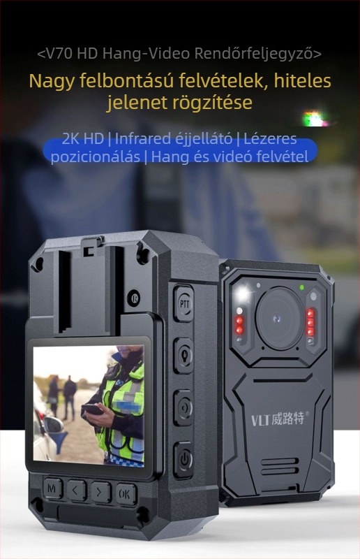 Professzionális testkamera éjszakai látással, 10x optikai zoom, 1440P videó, klipszes rögzítés