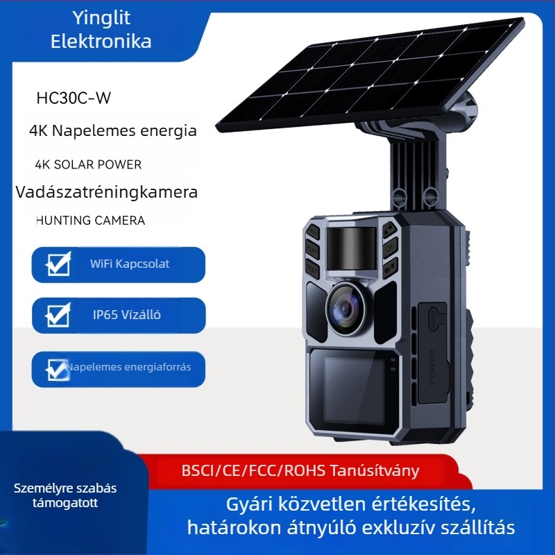 Kültéri HD infravörös vadkamera éjszakai látással, CMOS 2MP, 1080p, 90° látómező, Wi‑Fi, 5000mAh akkumulátor