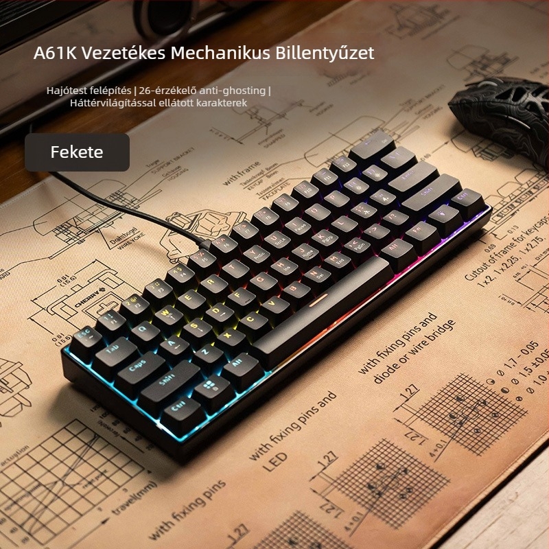 Mechanikus billentyűzet, 61 gomb, vezetékes USB csatlakozás, keverék háttérvilágítás, mechanikus kapcsoló