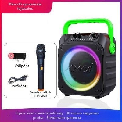 A9 Hordozható Bluetooth karaokés hangszóró beépített mikrofonnal, kültéri használatra, 12W kimenet, BT 5.0, 100Hz-20kHz, SNR ≥70dB, beépített akkumulátor
