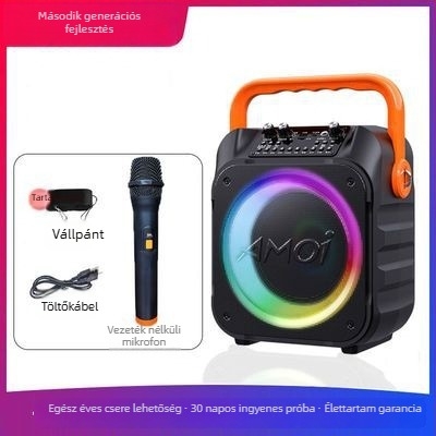 A9 Hordozható Bluetooth karaokés hangszóró beépített mikrofonnal, kültéri használatra, 12W kimenet, BT 5.0, 100Hz-20kHz, SNR ≥70dB, beépített akkumulátor