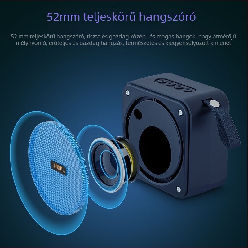 Bluetooth hangszóró szubwooferrel, kültéri használatra, zsebméretű négyszögletes mini, 100 Hz–20 kHz, SNR ≥70 dB, IPX7, beépített akkumulátor nélkül