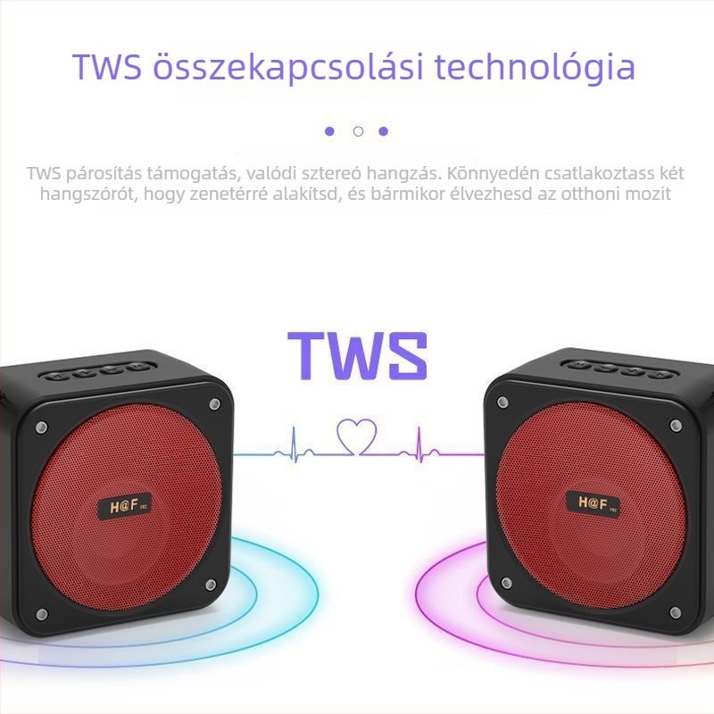 Bluetooth hangszóró szubwooferrel, kültéri használatra, zsebméretű négyszögletes mini, 100 Hz–20 kHz, SNR ≥70 dB, IPX7, beépített akkumulátor nélkül