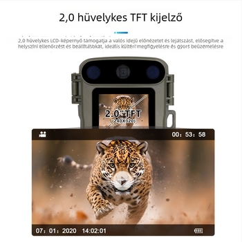 Vadászati kamera vadon élő állatokhoz, 20 m-es aktiválás, IR éjjellátás 15 m-ig, IP66 vízálló, 1080P videó, 32 MP fotók, USB-C, 2,0 hüvelykes LCD
