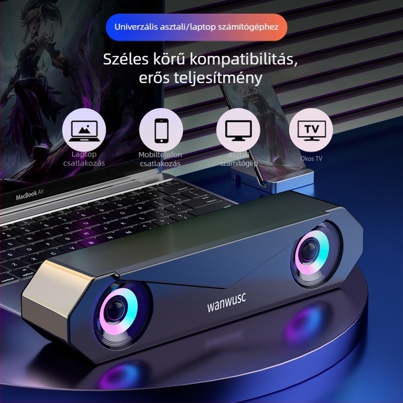 Olcsó asztali számítógép hangszórók Bluetooth, USB és 3,5 mm-es kapcsolattal, középmély basszus, téglalap alakú kialakítás