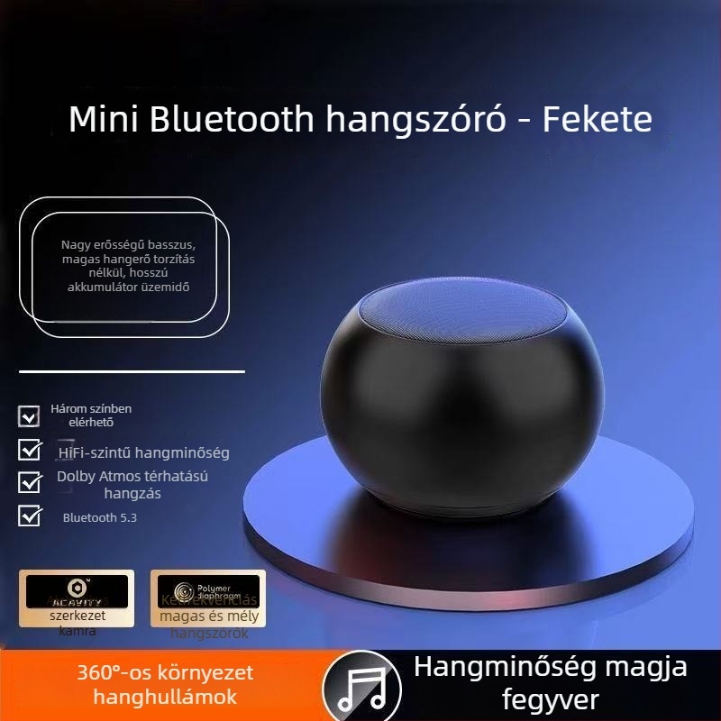 Vezeték nélküli Bluetooth mini hangszóró erőteljes basszussal, 5W, Bluetooth 5.3, 100 Hz–20 kHz, beépített akkumulátor 2000–4000 mAh, Hi‑Fi hangzás