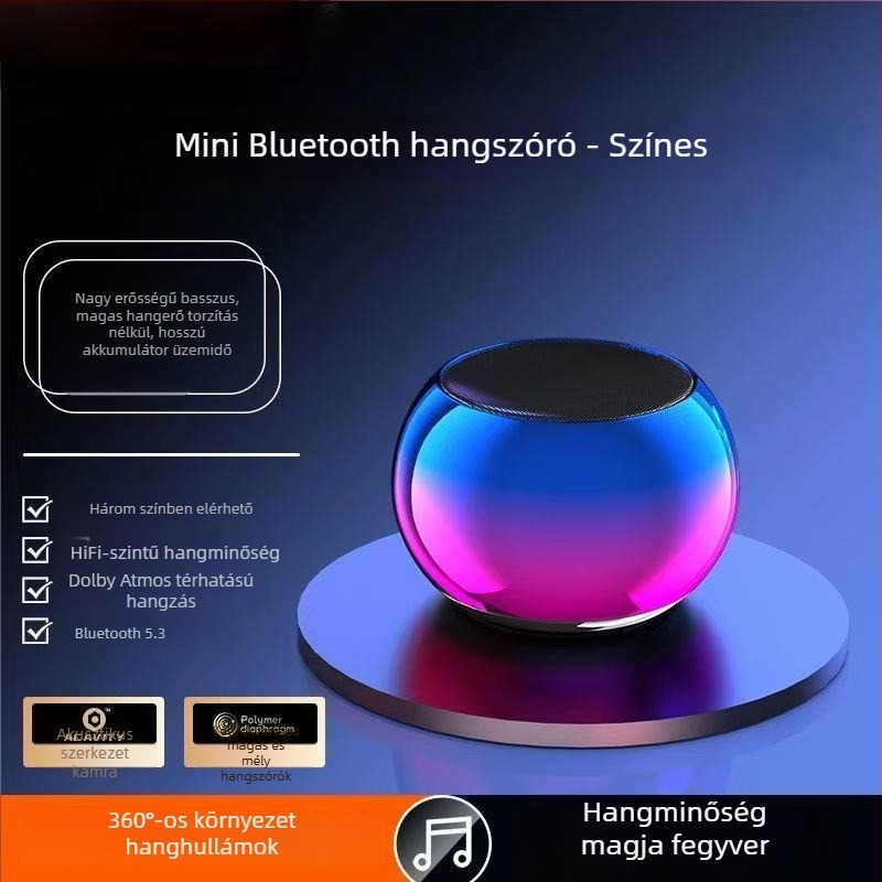 Vezeték nélküli Bluetooth mini hangszóró erőteljes basszussal, 5W, Bluetooth 5.3, 100 Hz–20 kHz, beépített akkumulátor 2000–4000 mAh, Hi‑Fi hangzás