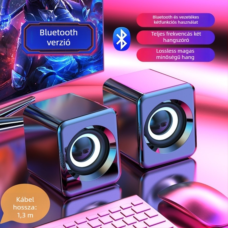 Asztali számítógépes hangrendszer Bluetooth, USB és 3,5 mm bemenettel; frekvencia 40 Hz–20 kHz; SNR ≥100 dB; IPX4 vízálló; beépített akkumulátor 1200–2000 mAh
