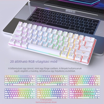 61 billentyűs vezetékes mechanikus billentyűzet RGB háttérvilágítással, vörös lineáris kapcsolókkal, ABS műanyagból