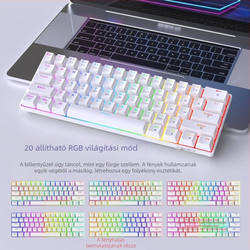61 billentyűs vezetékes mechanikus billentyűzet RGB háttérvilágítással, vörös lineáris kapcsolókkal, ABS műanyagból