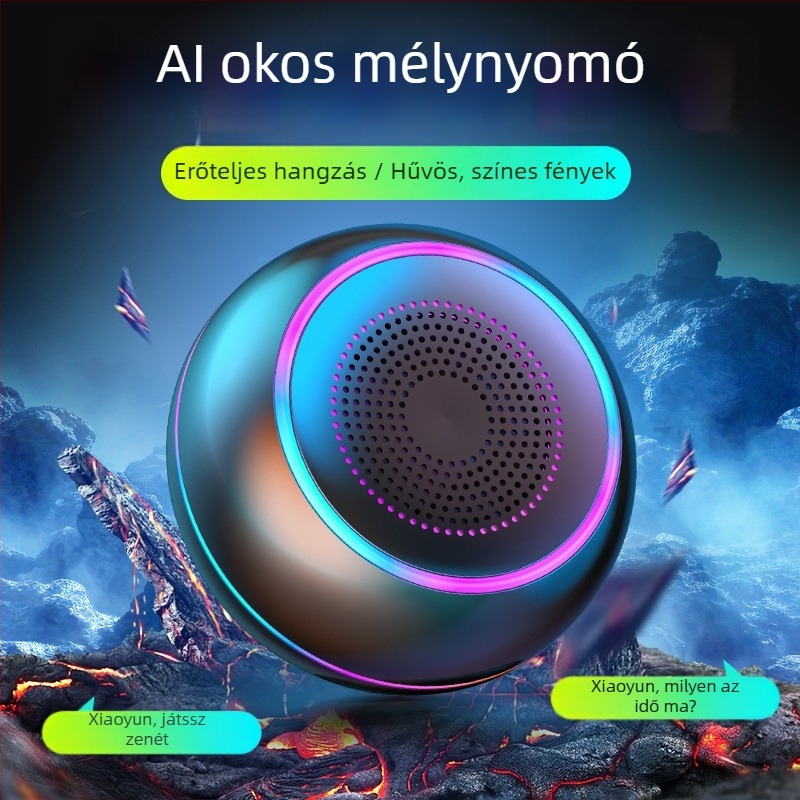 AI okos vezeték nélküli Bluetooth mini hangszóró subwooferrel, hordozható alumniumötvözet ház, beépített akkumulátor, microSD kártya foglalat, kihangosító funkció