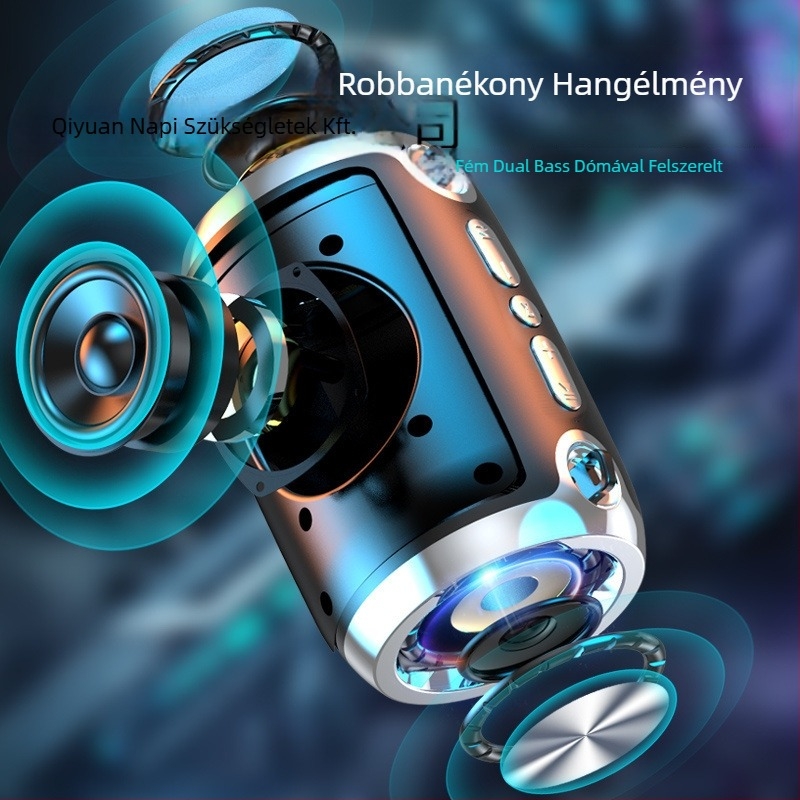 Vezeték nélküli Bluetooth hangszóró beépített mélynyomóval – hordozható otthonra és szabadtérre, alumínium ötvözet burkolat, 40 Hz–20 kHz, SNR ≥100 dB, IPX4, 1200–2000 mAh akkumulátor, USB/SD-kártya/Bluetooth