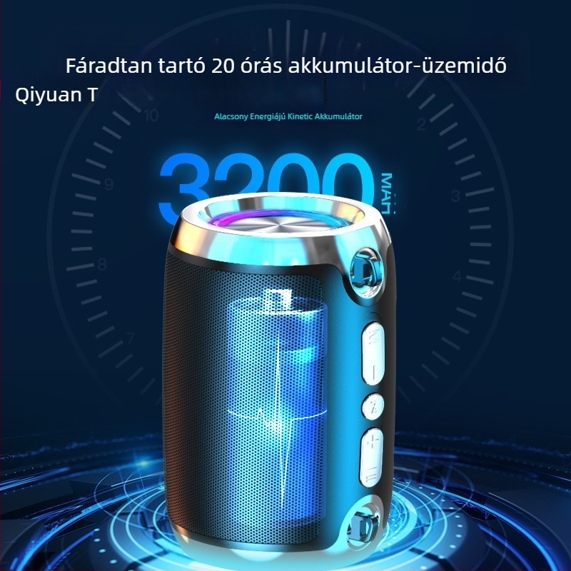 Vezeték nélküli Bluetooth hangszóró beépített mélynyomóval – hordozható otthonra és szabadtérre, alumínium ötvözet burkolat, 40 Hz–20 kHz, SNR ≥100 dB, IPX4, 1200–2000 mAh akkumulátor, USB/SD-kártya/Bluetooth