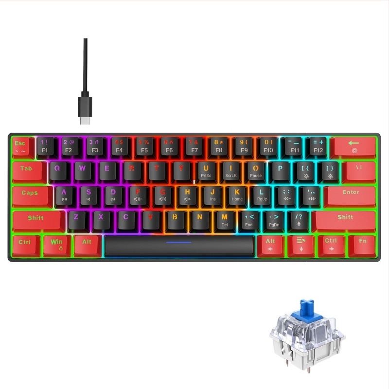 Játékos billentyűzet vezetékes USB csatlakozással, RGB háttérvilágítással és zöld mechanikus kapcsolókkal