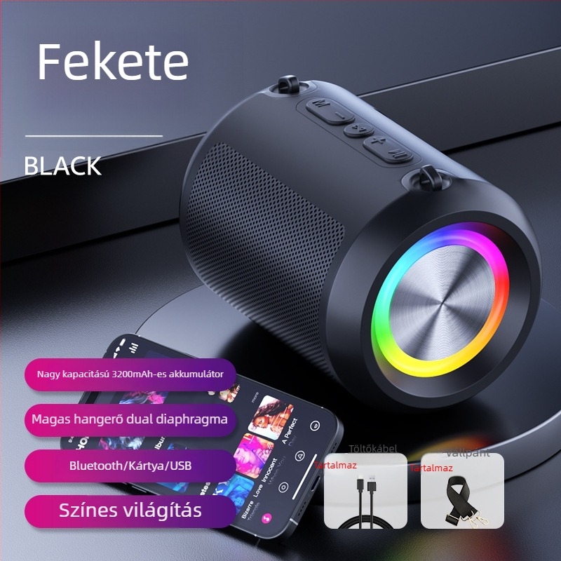 Vezeték nélküli Bluetooth subwoofer hangsugárzó – autó, otthon, asztal és kültéri használatra, 3W, Bluetooth 5.3, 120Hz-18kHz, SNR ≥85 dB, beépített akkumulátor