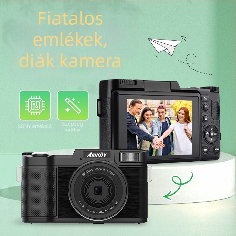 AMKOV Amkov-cdr2 digitális mikro-SLR kamera 30 MP-s szenzorral, maximum felbontás 6400×4800, 2/3 hüvelykes szenzor, 3.0 hüvelykes LCD, periszkópos objektív