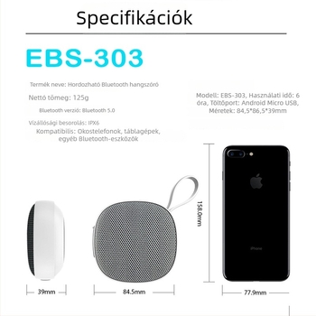 Vízálló Bluetooth mini hangszóró mágneses rögzítéssel, kártyahellyel, USB-s, 2-in-1, újratölthető, Bluetooth 5.1
