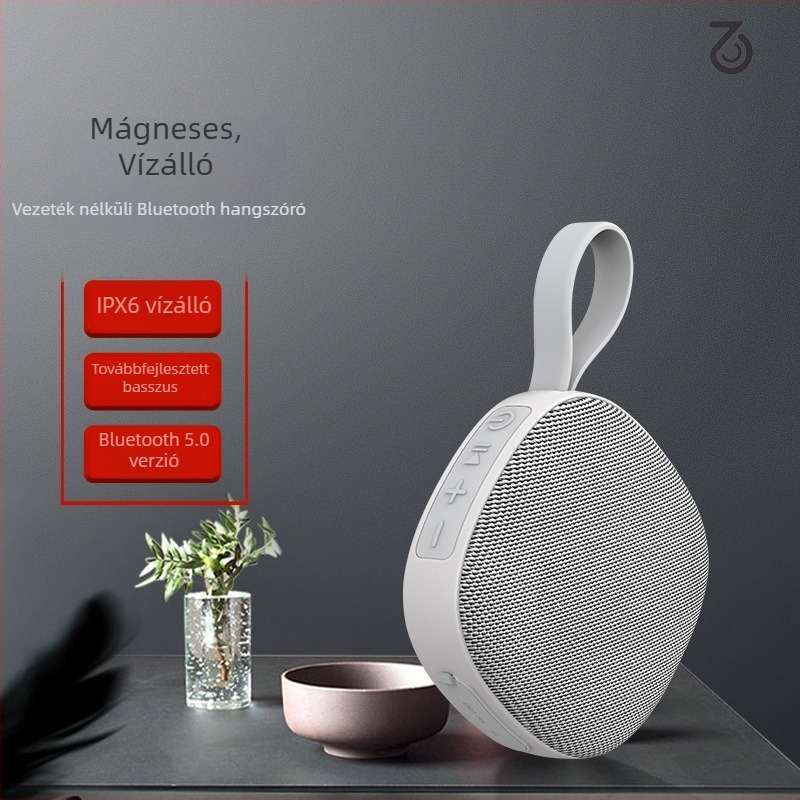 Vízálló Bluetooth mini hangszóró mágneses rögzítéssel, kártyahellyel, USB-s, 2-in-1, újratölthető, Bluetooth 5.1