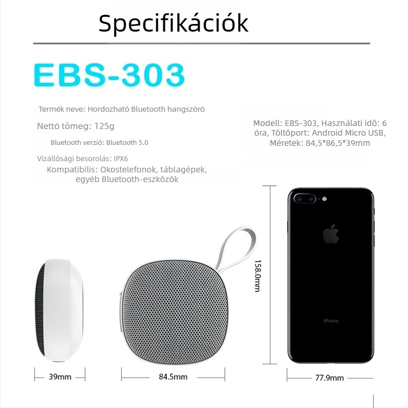 Vízálló Bluetooth mini hangszóró mágneses rögzítéssel, kártyahellyel, USB-s, 2-in-1, újratölthető, Bluetooth 5.1