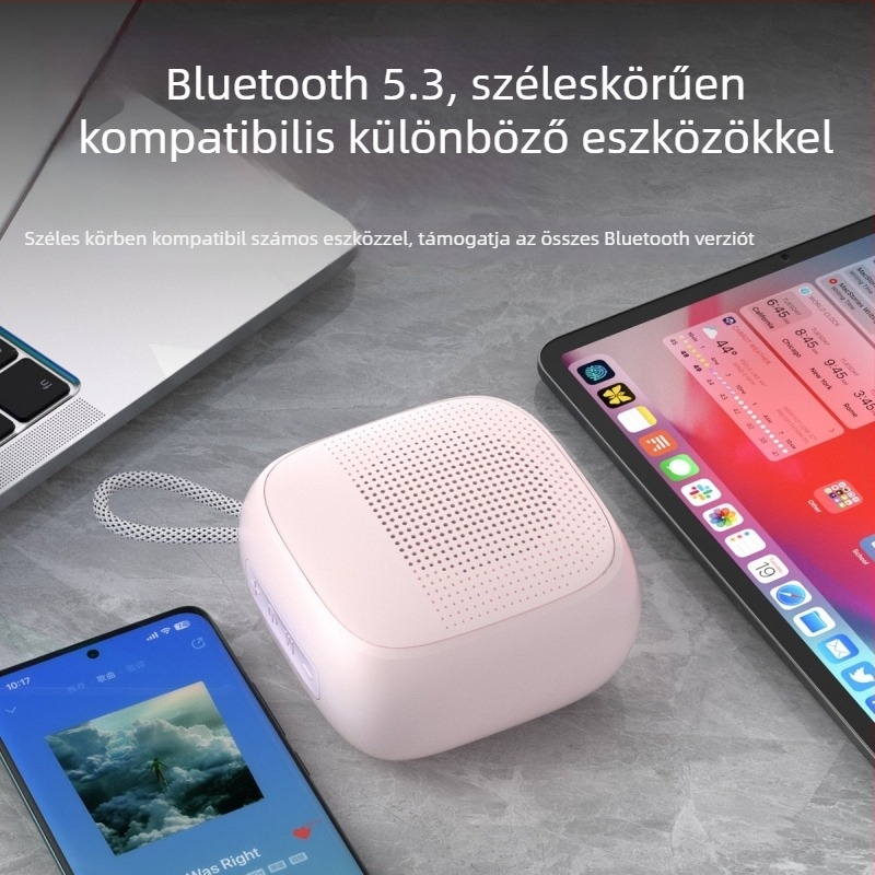Beépített akkumulátoros asztali Bluetooth hangfal, 5W kimenet, IPX5 vízálló, 100 Hz–20 kHz frekvenciasáv, Bluetooth 5.3