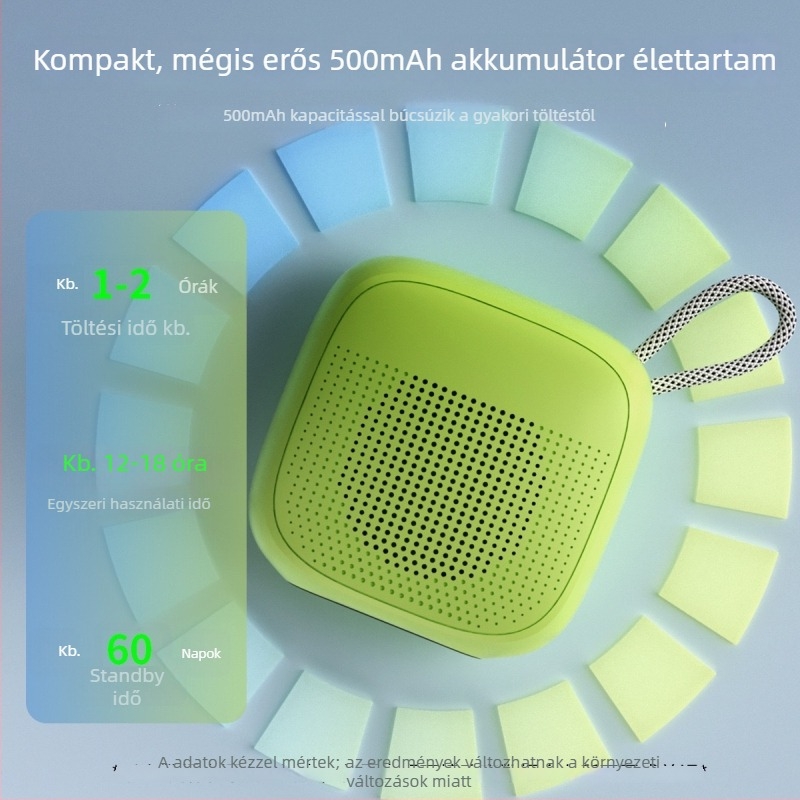 Beépített akkumulátoros asztali Bluetooth hangfal, 5W kimenet, IPX5 vízálló, 100 Hz–20 kHz frekvenciasáv, Bluetooth 5.3