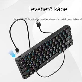 61 billentyűs vezetékes USB Type-C mechanikus billentyűzet RGB háttérvilágítással