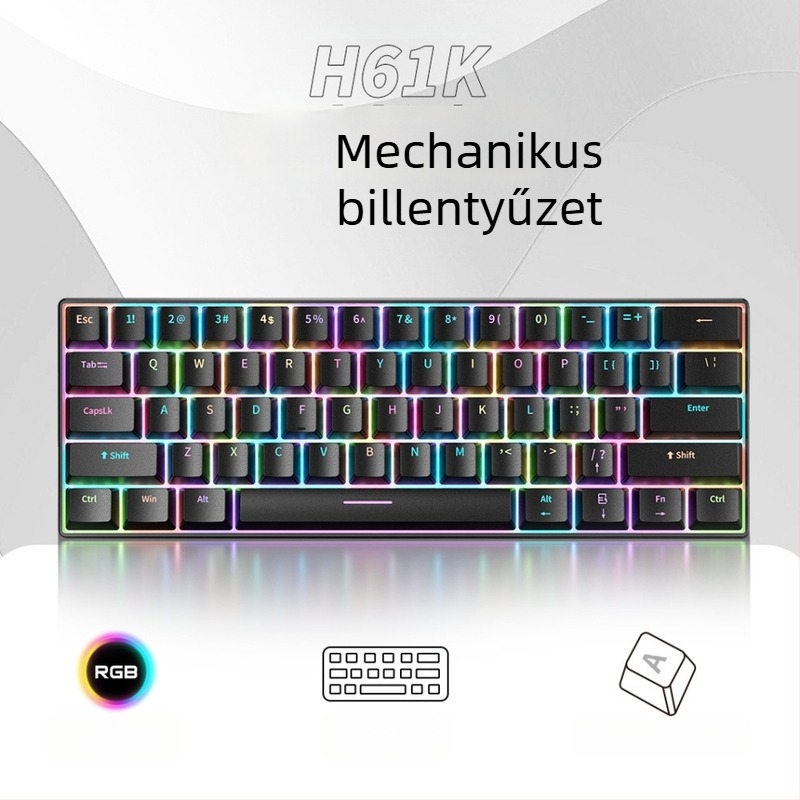 61 billentyűs vezetékes USB Type-C mechanikus billentyűzet RGB háttérvilágítással