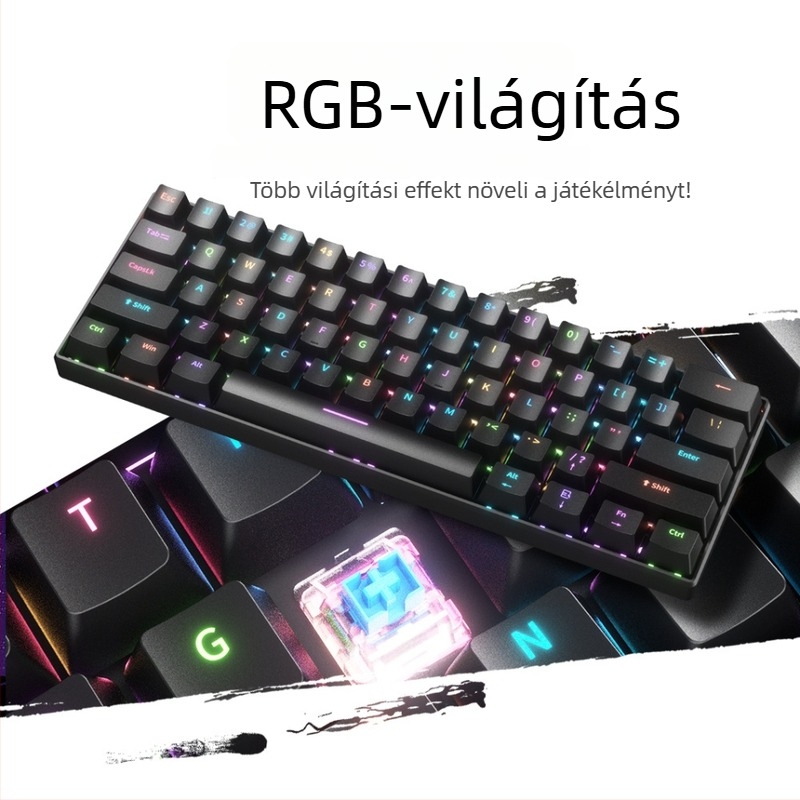 61 billentyűs vezetékes USB Type-C mechanikus billentyűzet RGB háttérvilágítással