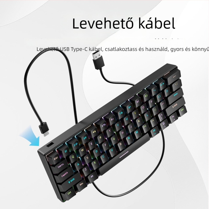 61 billentyűs vezetékes USB Type-C mechanikus billentyűzet RGB háttérvilágítással